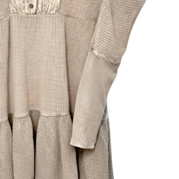 Free People FP One Jolene Thermal Henley Tier Mini Dress Boho oversized Sand S - Picture 4 of 9